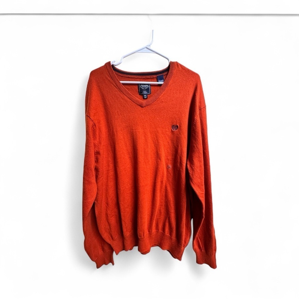 Chaps Ralph Lauren Men’s XL Sweater Burnt Orange Cotton Cashmere V-Neck NWOT